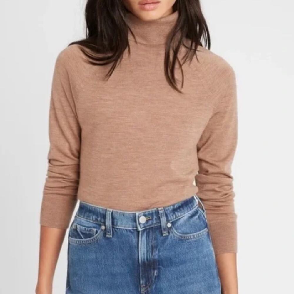 Banana Republic Factory Camel brown neutral Turtleneck Sweater capsule basic S